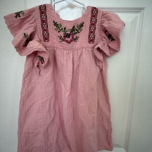 next Pink Embroidered Flutter Sleeve Cotton Dress